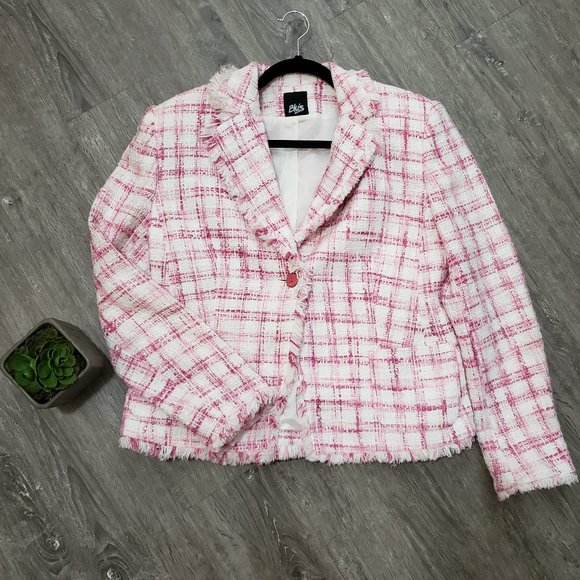 Vintage Jackets & Blazers - Vintage Blu's Pink Plaid Boucle Blazer Clueless Legally Blonde Sz 12 M